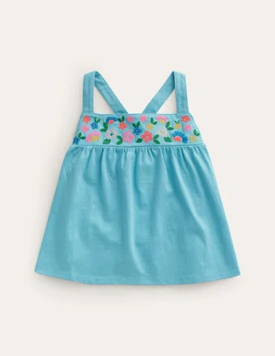 Mini Boden Kids' Embroidered Jersey Vest Corsica Blue Girls Boden