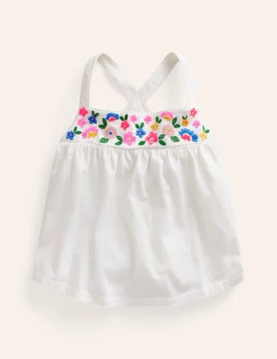 Mini Boden Kids' Embroidered Jersey Vest White Girls Boden
