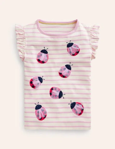 Mini Boden Kids' Flutter Short Sleeve T-shirt Sugared Almond/vanilla Pod Girls Boden In Sugared Almond/ Vanilla Pod
