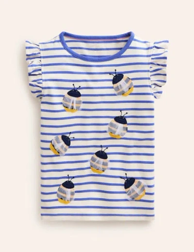 Mini Boden Kids' Flutter Short Sleeve T-shirt Wisteria Blue/vanilla Pod Girls Boden In Wisteria Blue/ Vanilla Pod