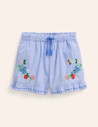 Mini Boden Kids' Frill Hem Woven Shorts End On End Embroidery Girls Boden
