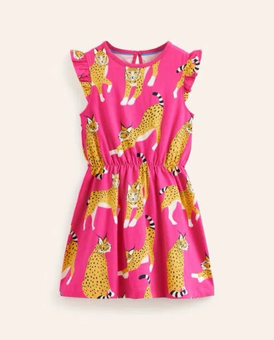 Mini Boden Kids' Frill Sleeve Jersey Dress Pink Lynx Girls Boden