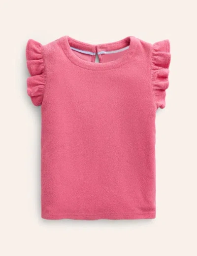 Mini Boden Kids' Frill Sleeve Towelling Top Rose Pink Girls Boden