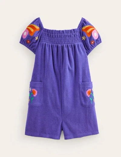 Mini Boden Kids' Fun Towelling Romper Wisteria Blue Girls Boden