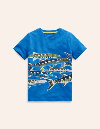 Mini Boden Kids' Glow And Foil T-shirt Greek Blue Fish Boys Boden