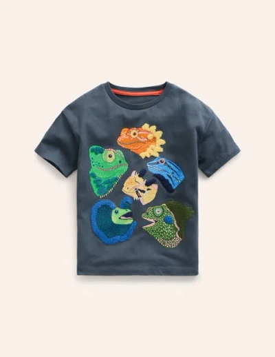 Mini Boden Kids' Joyful Animal T-shirt Robot Blue Iguanas Boys Boden