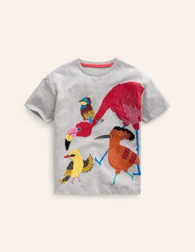 Mini Boden Kids' Joyful Animal T-shirt Silver Marl Jungle Birds Boys Boden