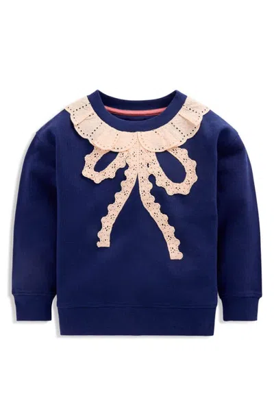 Mini Boden Kids' Bobbie Lace Appliqué Sweatshirt In Blue