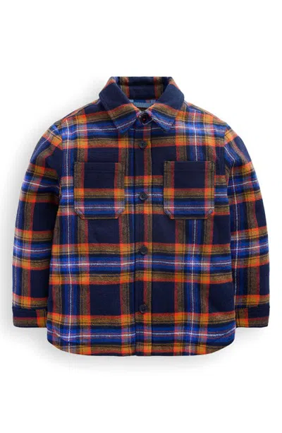 Mini Boden Kids' Check Shacket In Blue