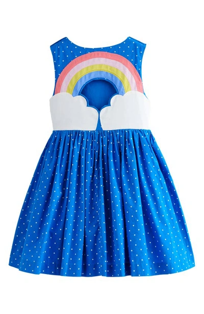 Mini Boden Kids' Dot Print Embellished Cutout Cotton Dress In Blue Rainbow