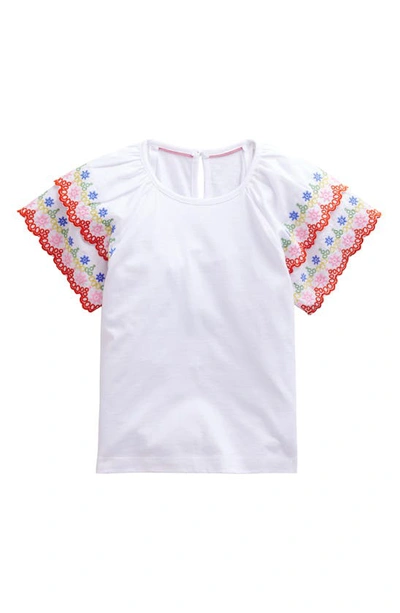 Mini Boden Kids' Embroidered Eyelet Cotton T-shirt In White/ Multi