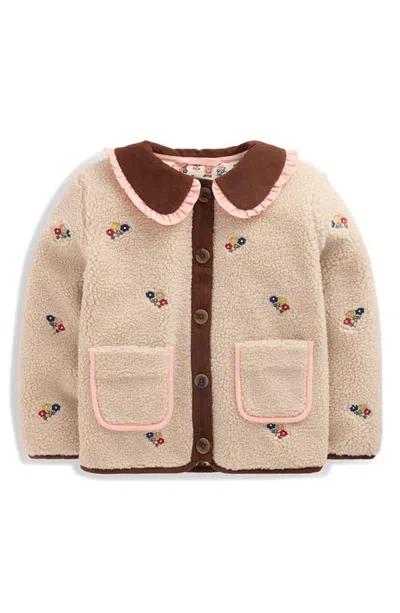 Mini Boden Kids' Embroidered High Pile Fleece Jacket In Neutral