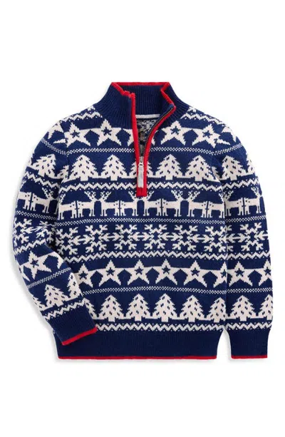 Mini Boden Kids' Fair Isle Half Zip Sweater In Blue