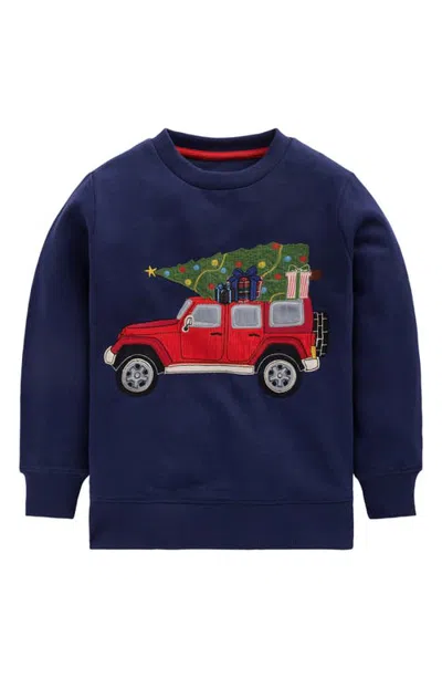 Mini Boden Kids' Festive Appliqué Sweatshirt In Blue