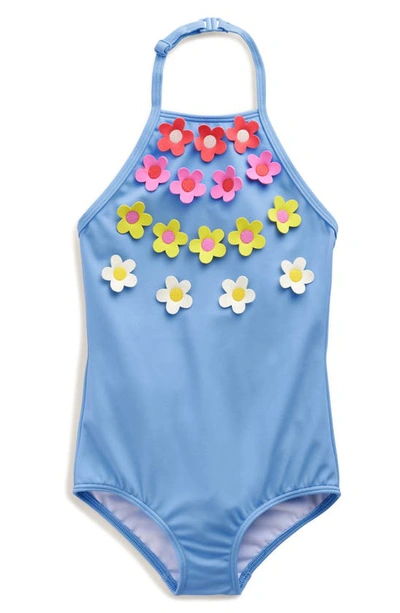 Mini Boden Kids' Floral Appliqué One-piece Swimsuit In Blue Multi Flower