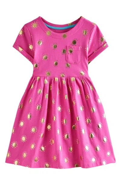 Mini Boden Kids' Foil Print Cotton Jersey Dress In Tickled Pink/ Gold Suns