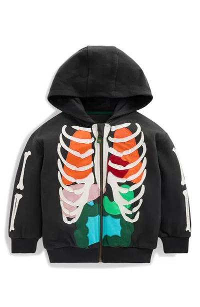 Mini Boden Kids' Glow Fun Skeleton Full Zip Hoodie In Black