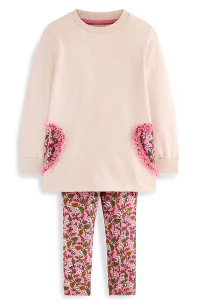 Mini Boden Kids' Heart Sweatshirt Tunic And Leggings Set In Multi