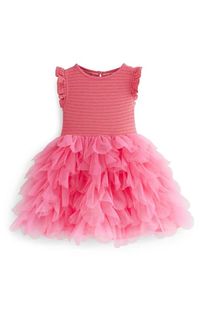 Mini Boden Kids' Metallic Stripe Petal Skirt Party Dress In Rose Pink