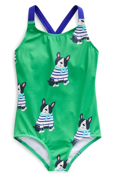 Mini Boden Kids' One-piece Swimsuit In Ming Green Dogs