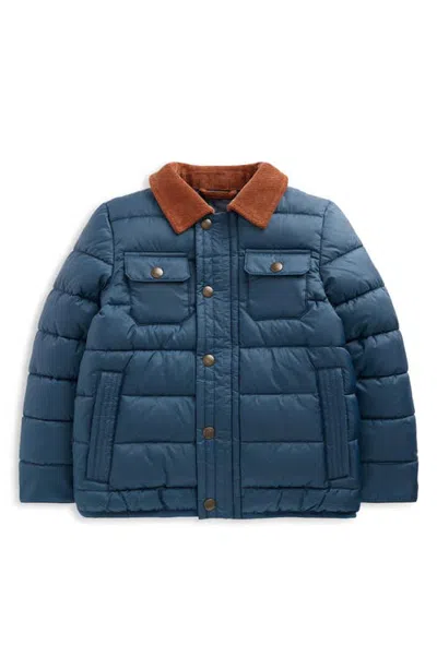 Mini Boden Kids' Quilted Jacket With Corduroy Collar In Blue