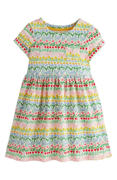 Mini Boden Kids' Spring Print Cotton Dress In Multi Spring Stripe