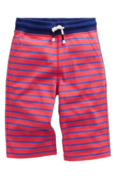 Mini Boden Kids' Stripe Cotton Jersey Shorts In Jam Red/blue Heron