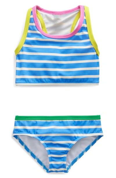 Mini Boden Kids' Stripe Two-piece Swimsuit In Surf Blue, Ivory Stripe