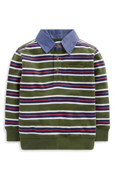 Mini Boden Kids' Striped Collared Sweatshirt In Green