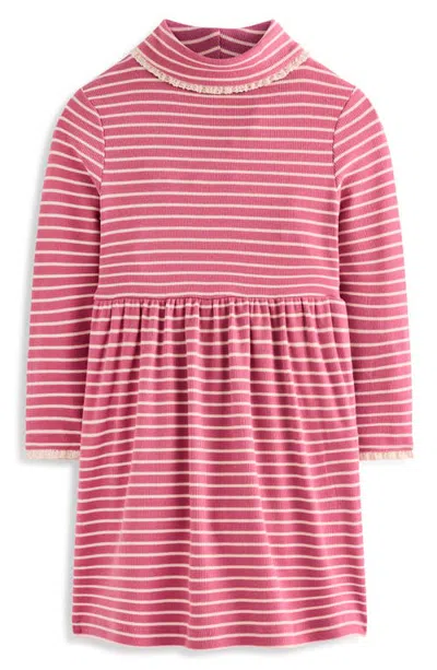 Mini Boden Kids' Striped Rib Mock Neck Dress In Pink