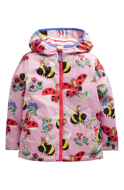 Mini Boden Kids' Water Resistant Jersey Lined Hooded Jacket In Sugared Almond Pink Bumble