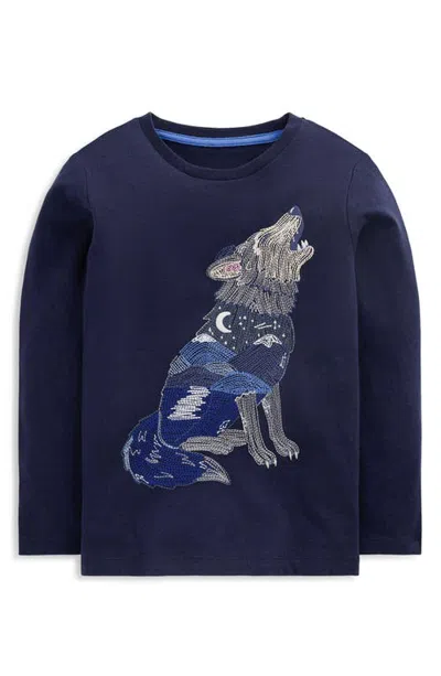 Mini Boden Kids' Wolf Superstitch Long Sleeve T-shirt In Blue