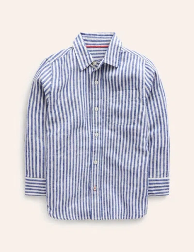 Mini Boden Kids' Linen Shirt College Navy / Ivory Stripe Boys Boden