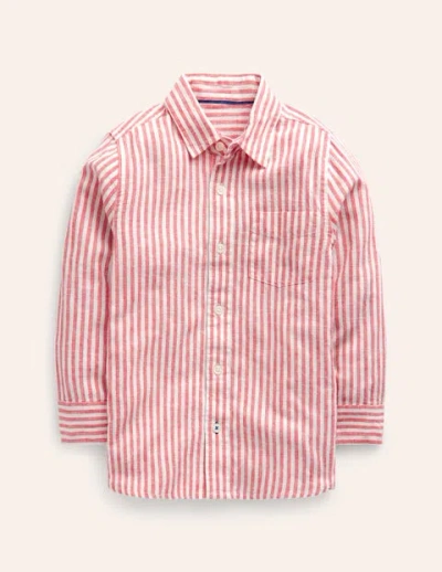 Mini Boden Kids' Linen Shirt Jam Red / Ivory Stripe Boys Boden