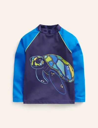 Mini Boden Kids' Logo Rash Guard Turtle Blue Boys Boden