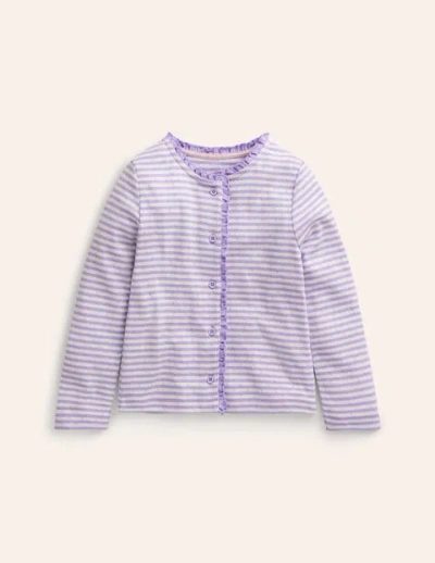 Mini Boden Kids' Pointelle Cardigan Ivory/ Misty Lavender Stripe Girls Boden