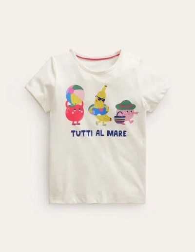 Mini Boden Kids' Printed Graphic T-shirt Vanilla Pod Slogan Girls Boden