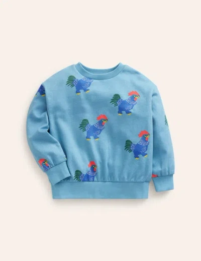 Mini Boden Kids' Printed Relaxed Sweatshirt Pavillion Blue Cockerels Girls Boden