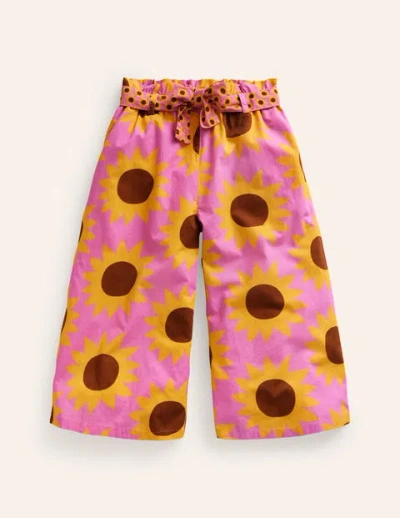Mini Boden Kids' Printed Wide Leg Pants Pink Sunflower Geo Girls Boden