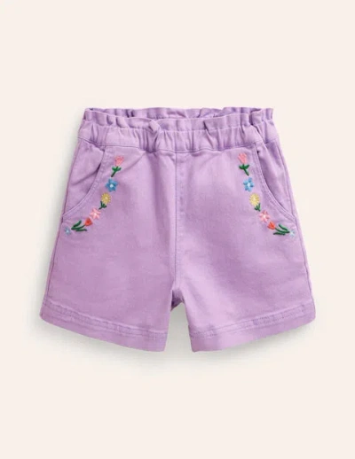 Mini Boden Kids' Pull-on Shorts Crocus Purple Embroidery Girls Boden