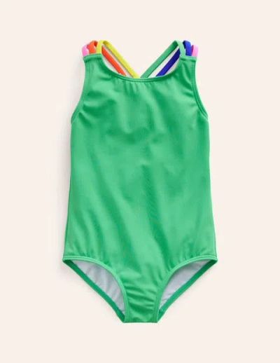 Mini Boden Kids' Rainbow Cross-back Swimsuit Pea Green Girls Boden