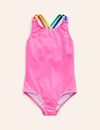 Mini Boden Kids' Rainbow Cross-back Swimsuit Strawberry Milkshake Girls Boden In Pink