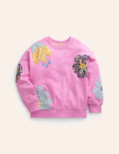 Mini Boden Kids' Relaxed Appliqué Sweatshirt Cosmos Pink Flower Girls Boden