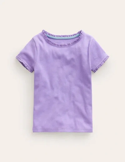Mini Boden Kids' Ribbed Short Sleeve T-shirt Parma Violet Girls Boden