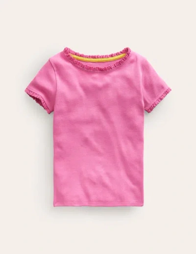 Mini Boden Kids' Ribbed Short Sleeve T-shirt Strawberry Ice Girls Boden In Pink