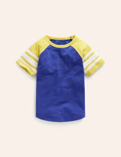 Mini Boden Kids' Short Sleeve Raglan T-shirt Blue Heron/gooseberry Yellow Boys Boden