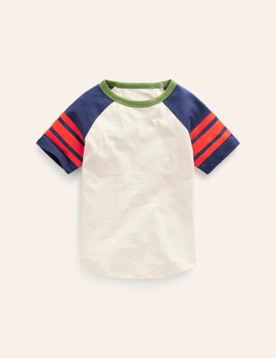 Mini Boden Kids' Short Sleeve Raglan T-shirt Calico/college Navy Boys Boden