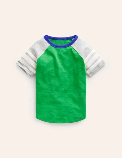Mini Boden Kids' Short Sleeve Raglan T-shirt Pea Green/grey Marl/calico Boys Boden