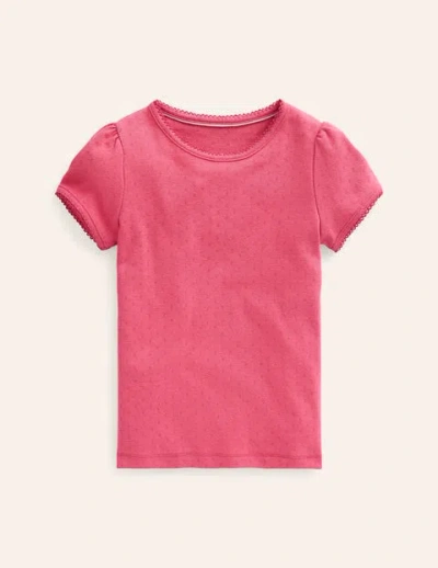 Mini Boden Kids' Short-sleeved Pointelle Top Rose Pink Girls Boden