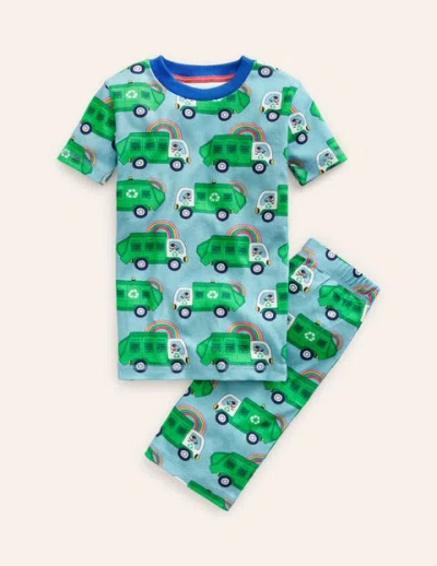 Mini Boden Kids' Single Short John Pajamas Green Recycling Trucks Boys Boden